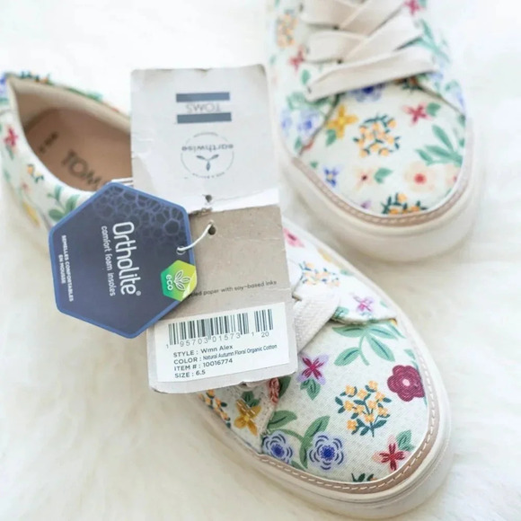 NWT Tom's Alex Sneakers Women's Sz 6.5 Floral Organic Cotton Ortholite Foam - Picture 9 of 10